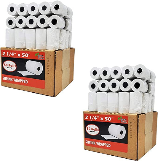 Rollos de Papel Térmico BuyRegisterRolls Blanco sin BPA para Registradoras y Terminales de Tarjeta de Crédito