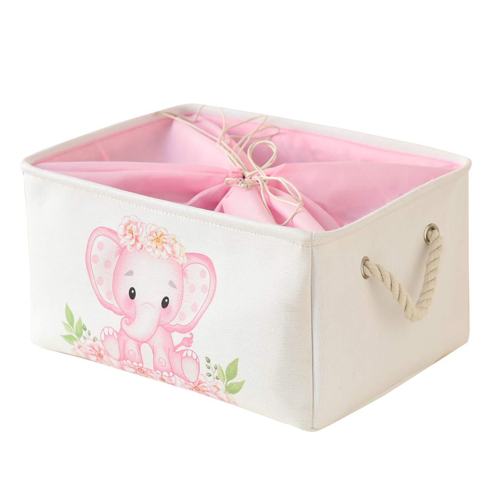 INough - Contenedores de almacenamiento de elefante rosa para niños, caja de regalo para bebé, cesta de almacenamiento plegable para ropa, cestas de tela para bebé, niños, habitación de guardería