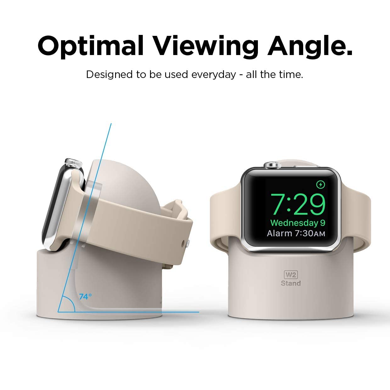 elago W2 Soporte de Cargador Compatible con Apple Watch Series Ultra3/Ultra2/Ultra,11/10/9/8/7/6/5/4/3/2/1,SE3/SE2/SE (49,46,45,44,42,41,40,38mm), Silicona Duradera,Modo Mesita Noche,Cable NO Incluido