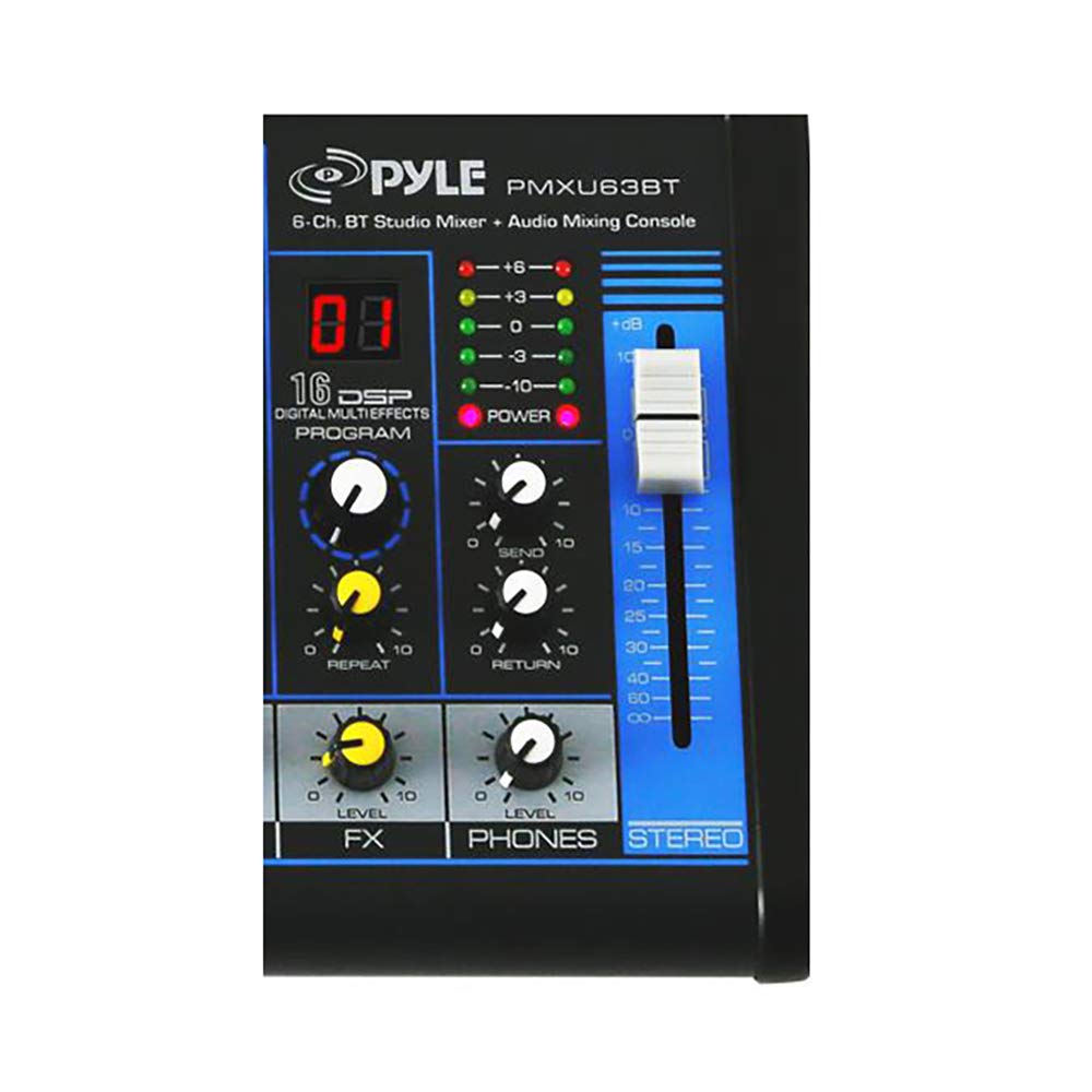 Consola Mixer de Audio Profesional Pyle Bluetooth USB 6 Canales con Potencia Fantasma y DSP 16 Bit