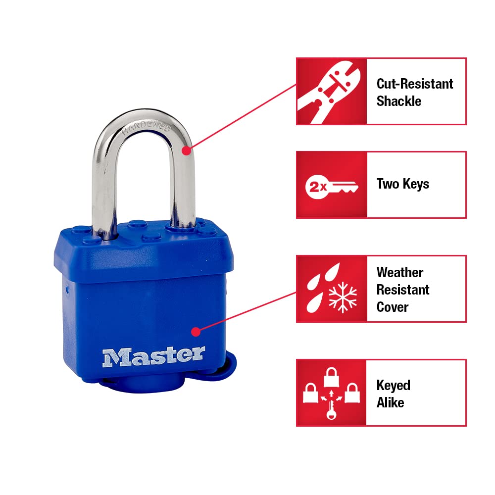Juego de Candados Laminados Master Lock Azul con Cubierta para Intemperie 40 mm 3 Piezas