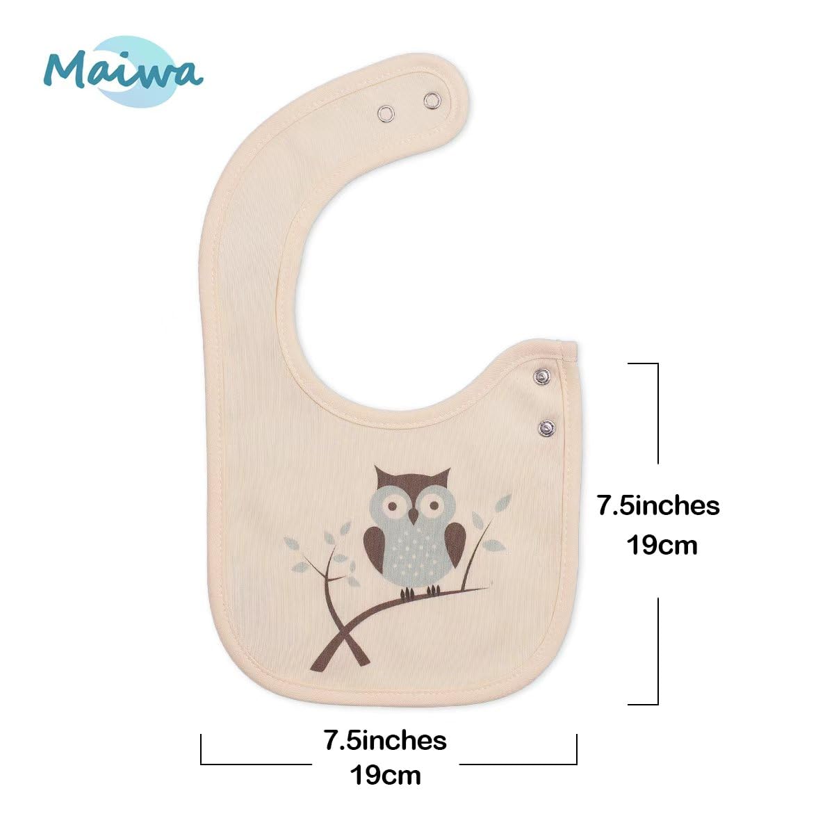 Maiwa - Juego de 6 baberos para bebé, 100% algodón, impermeable, cierre a presión, diseño unisex para bebés y niñas, ideal para babear, dentición y alimentación, fácil de limpiar, artículos esenciales