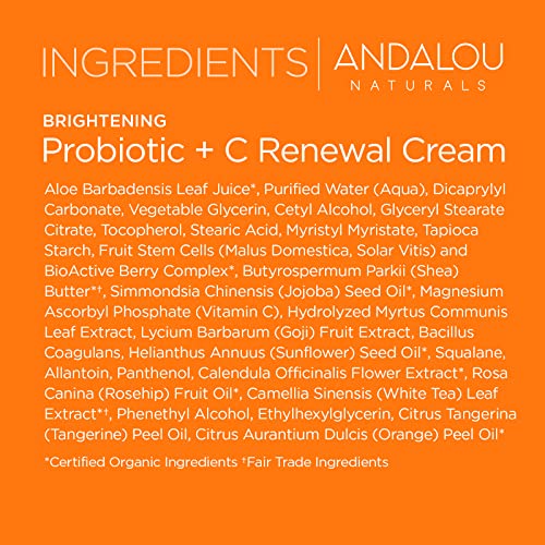 Crema Renovadora Andalou Naturals con Probióticos y Vitamina C, 1.7 oz - Iluminación y Rejuvenecimiento de la Piel - Cuidado Facial Natural y Efectivo