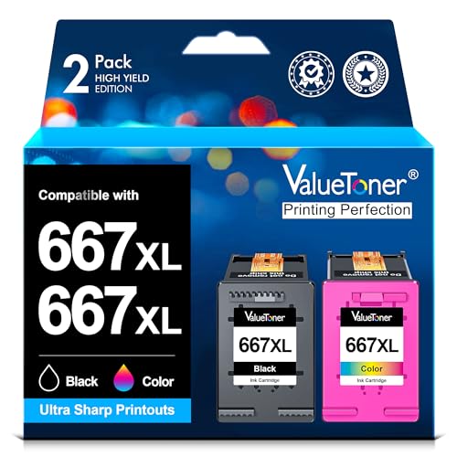Cartucho de Tinta Valuetoner Negro y Color Mayor Capacidad Compatible para HP 667 para DeskJet Ink Advantage 2374