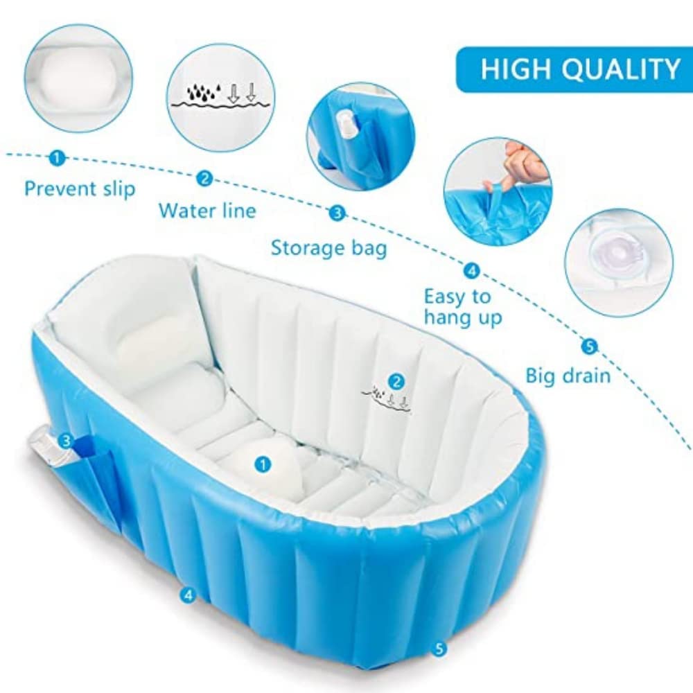 Bañera Inflable de Viaje Antideslizante para Bebé Mini Piscina Azul