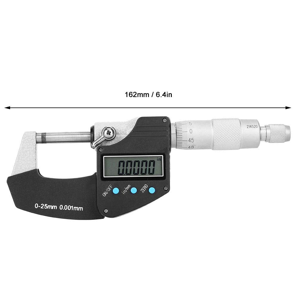 Micrómetro Digital Pantalla Grande Precisión Métrico Externo Imperial 0-25 mm para Medición de Espesor