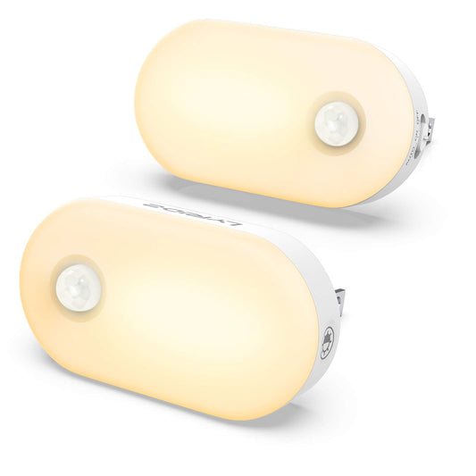 LYRIDZ - Luz nocturna con sensor de movimiento, luz nocturna inteligente de 1 a 120 lm, luz blanca cálida ledes con brillo ajustable continuo para dormitorio, cocina, escaleras, pasillo, paquete de 2
