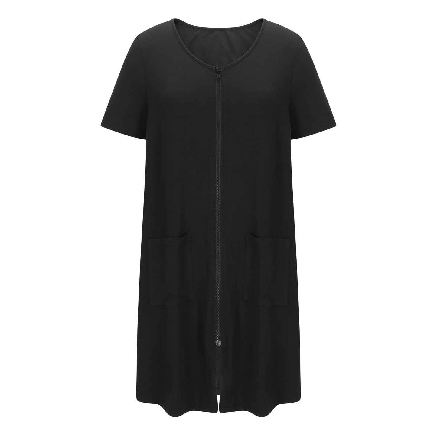 Batas ligeras para mujer, ropa de estar por casa cómoda, bata con cremallera en la parte delantera, vestidos de casa de manga corta, ropa de dormir holgada Black XX-Large