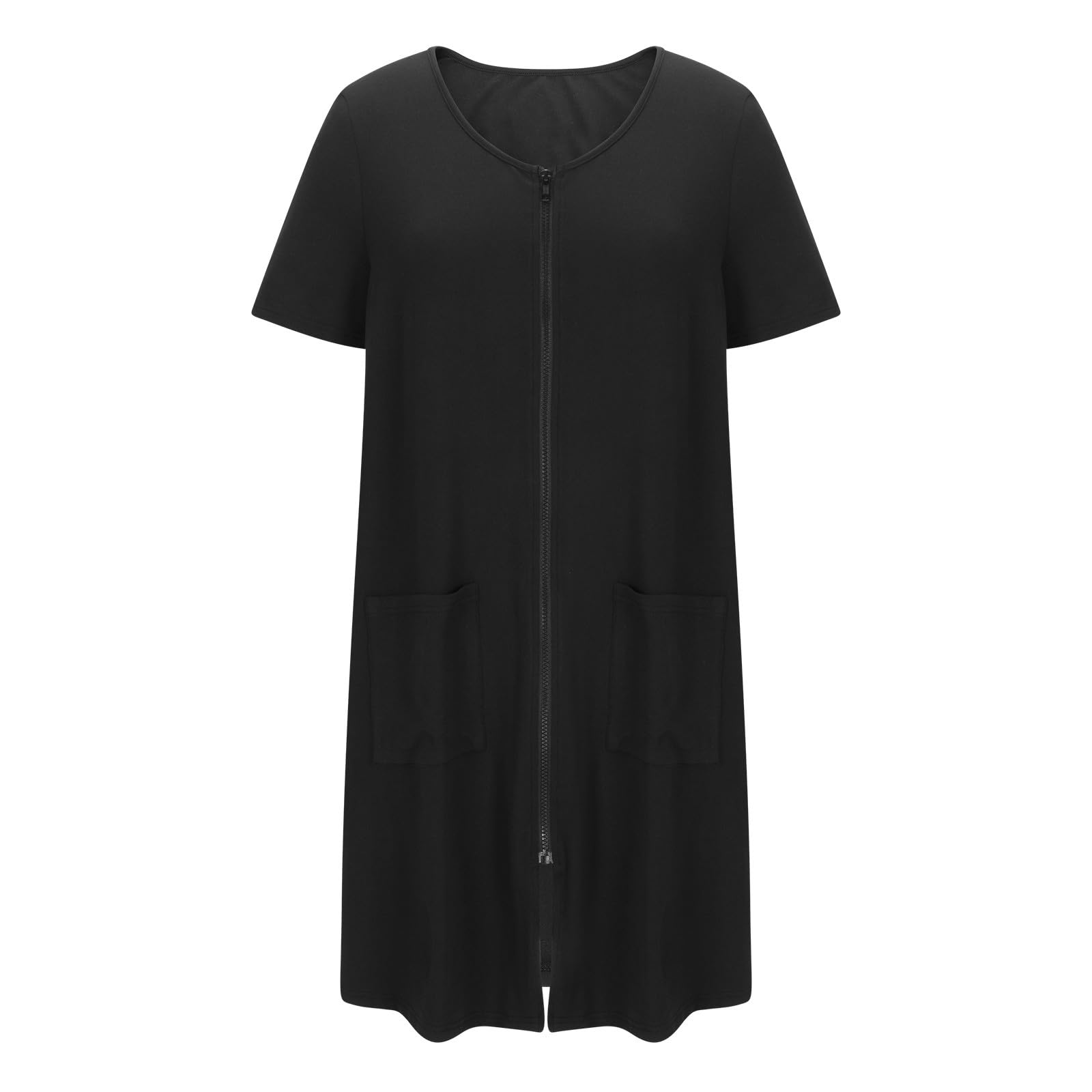 Batas ligeras para mujer, ropa de estar por casa cómoda, bata con cremallera en la parte delantera, vestidos de casa de manga corta, ropa de dormir holgada Black XX-Large