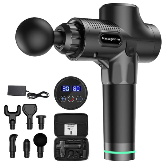 DAHAN Pistola de Masaje, Masajeador Muscular, Masajeador de Tejido Profundo de Mano, Masaje Eléctrico de Mano con 6 Cabezales y 30 Velocidades Ajustables para Músculos, Hombros, Cuello, Espalda, Piernas, Pantorrillas, Relajar Los Músculos Aliviar el Dolor