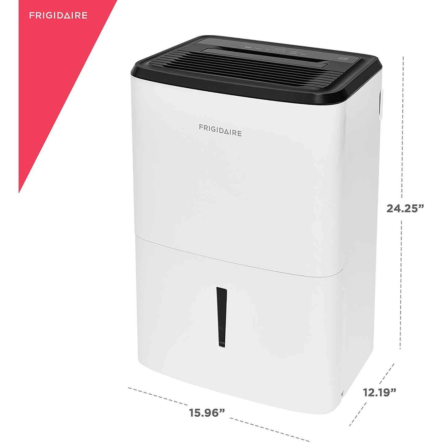 Frigidaire Deshumidificador portátil de 50 pintas para sótano, hogar y ático, 115 V, amortiguador silencioso de humedad para control de humedad con apagado automático y cubeta de agua extraíble/opción
