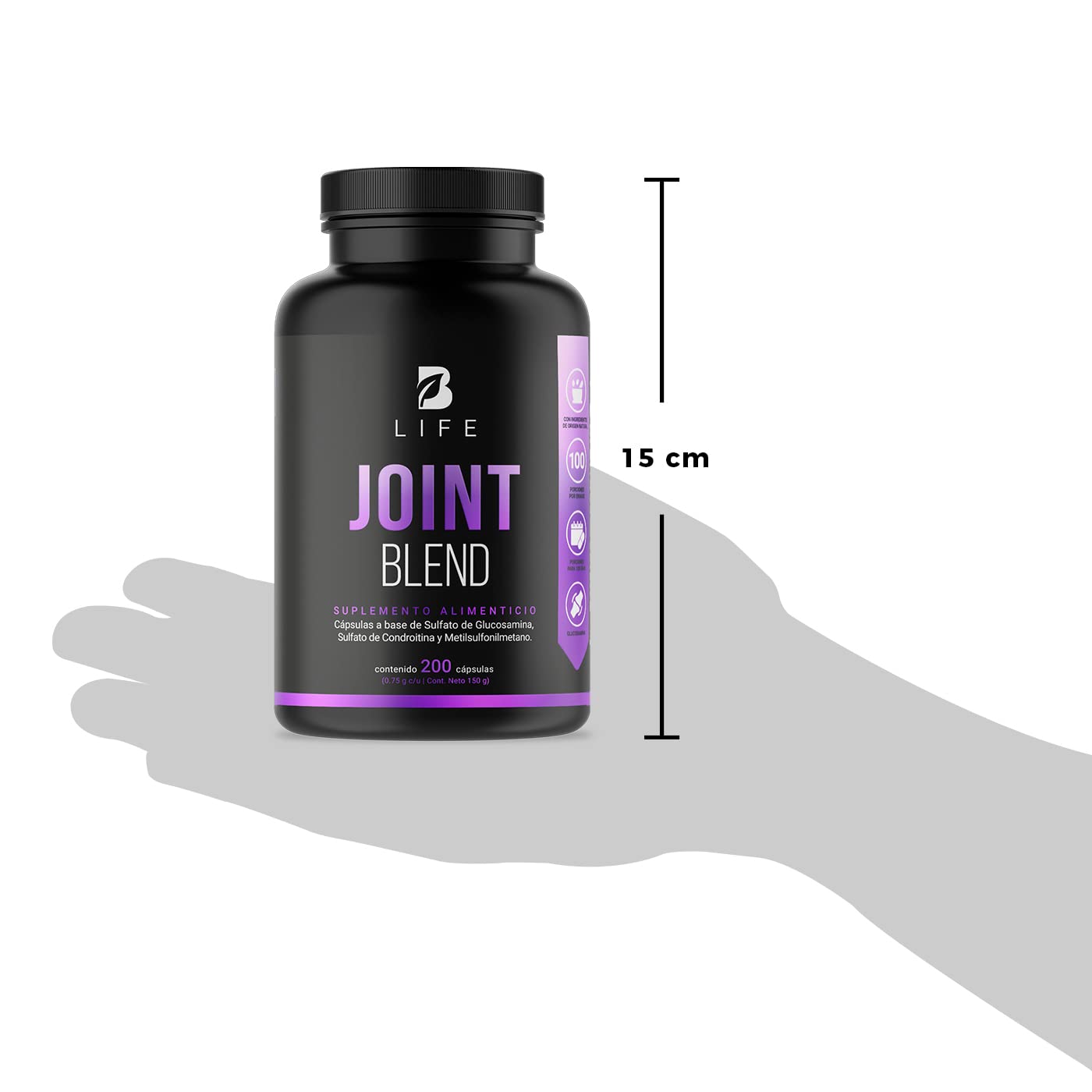 B Life Company Glucosamina, Condroitina y MSM 200 Cápsulas 1500 mg por porción. Ingredientes Naturales. Joint Blend.