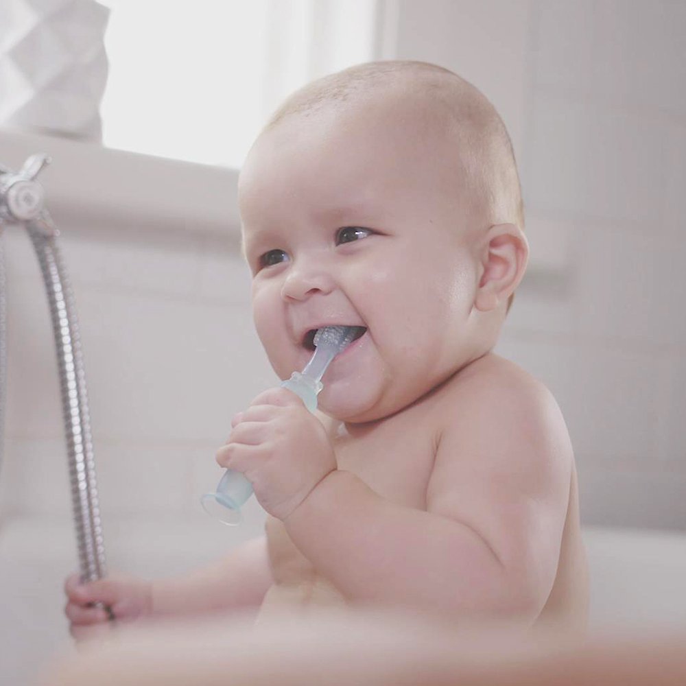 Haakaa 360° Silicone Baby Toothbrush 1 pk, BPA PVC and Phthalate Free (Blue)