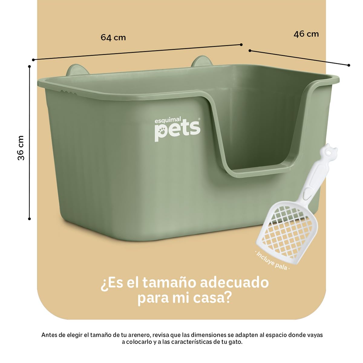 Arenero ESQUIMAL Verde con Paredes Altas y Pala para Gato