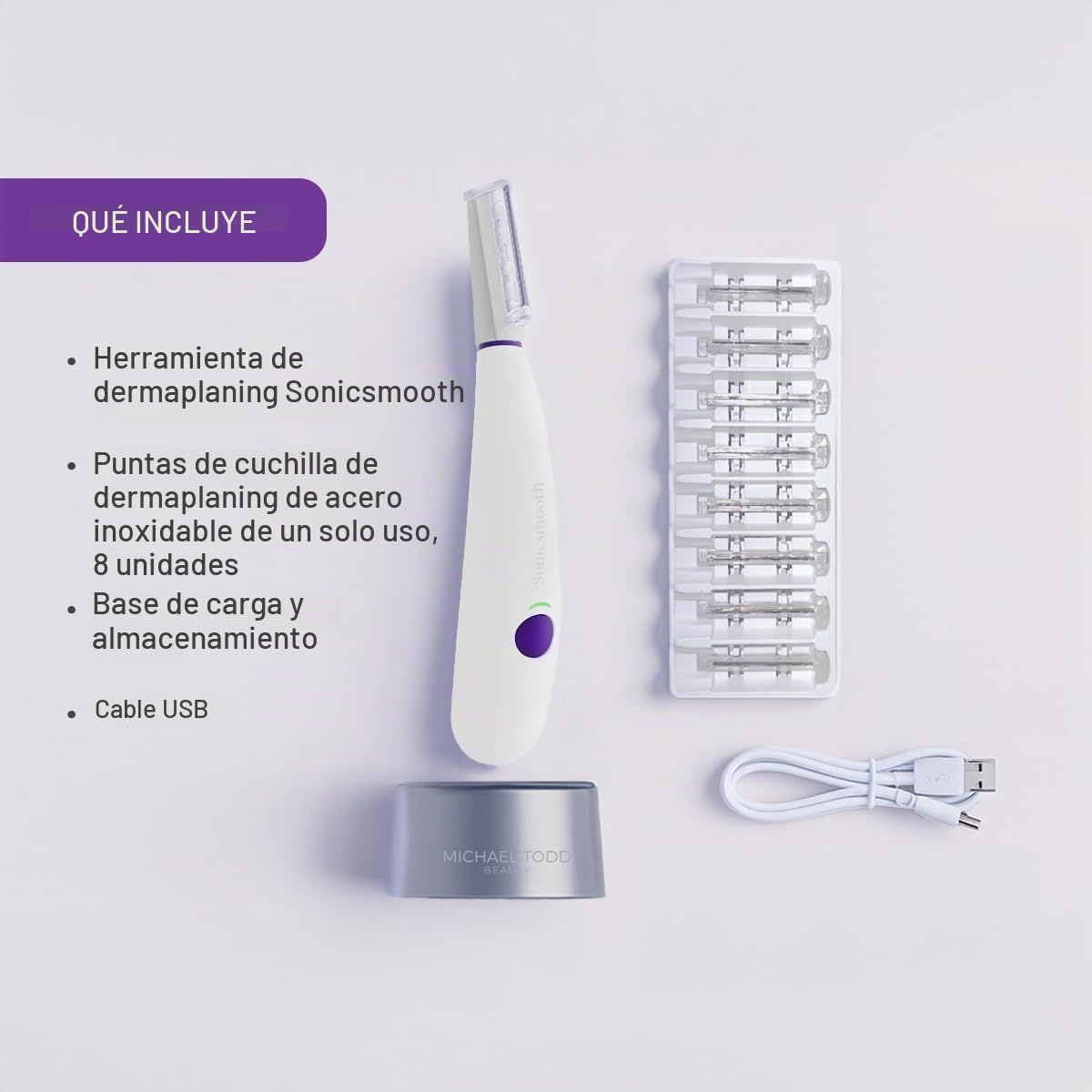 Michael Todd Beauty - Sonicsmooth Dermaplaning Tool - 2 en 1 Peach Fuzz Depilación Facial para Mujeres - Dermaplane - Recargable con suministro de 8 semanas