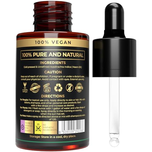 NOVIIML e and Natural Cold Pressed Neem Oil | Skin Care, Hair Care & Soap Making | Moisturizing and Hydrating Oil | Multi-Purpose Carrier Oil Relief from Irritation and Other Skin Issues |