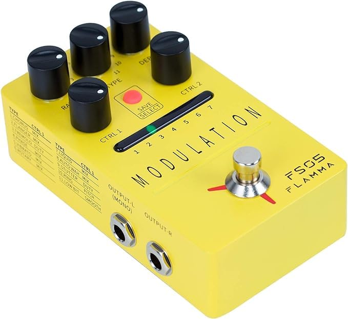 Pedal de Guitarra FLAMMA FS05 Estéreo con Múltiples Efectos de Modulación y True Bypass