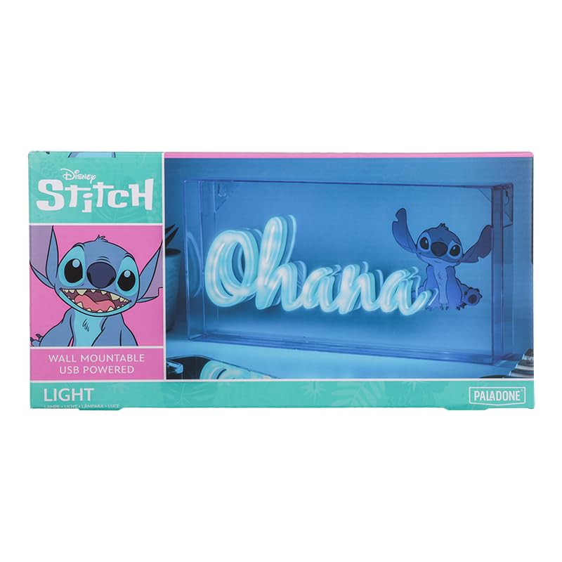 Lámpara LED Paladone Azul Stitch Ohana Oficial Disney Decoración Coleccionable 30 cm