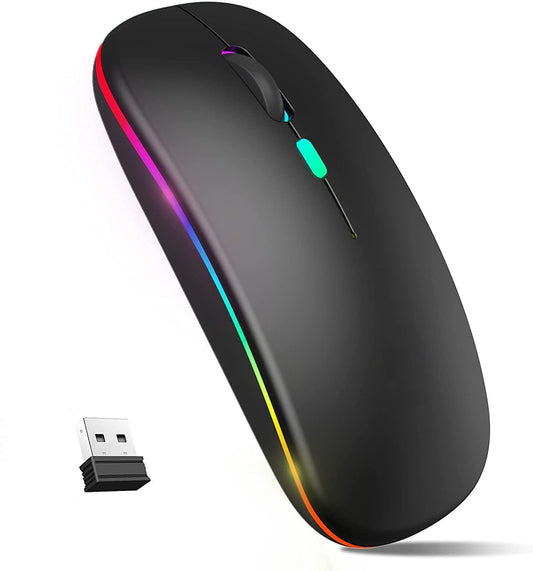 LED Mouse Inalámbrico Recargable, Fotgear Ratón Wireless 2.4G Ergonómico Wireless Ratón óptico Silencioso Click, con Receptor USB Adaptador, Ideal para Ordenadores Portátiles, Dispositivo Inteligentes