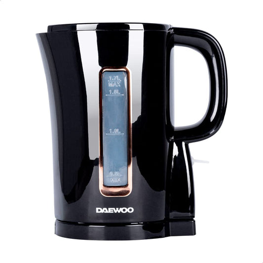 DAEWOO Hervidor eléctrico inalámbrico negra Daewoo 1.7 lts., calefactor de acero inoxidable, luz indicadora, filtro, potencia de 1850-2200 W