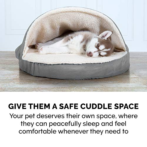 Furhaven Cama para Mascotas para Perros y Gatos, Manta de Sherpa y Gamuza, Cama ortopédica Redonda para Perros, Funda extraíble Lavable a máquina, Gris, 26 Pulgadas