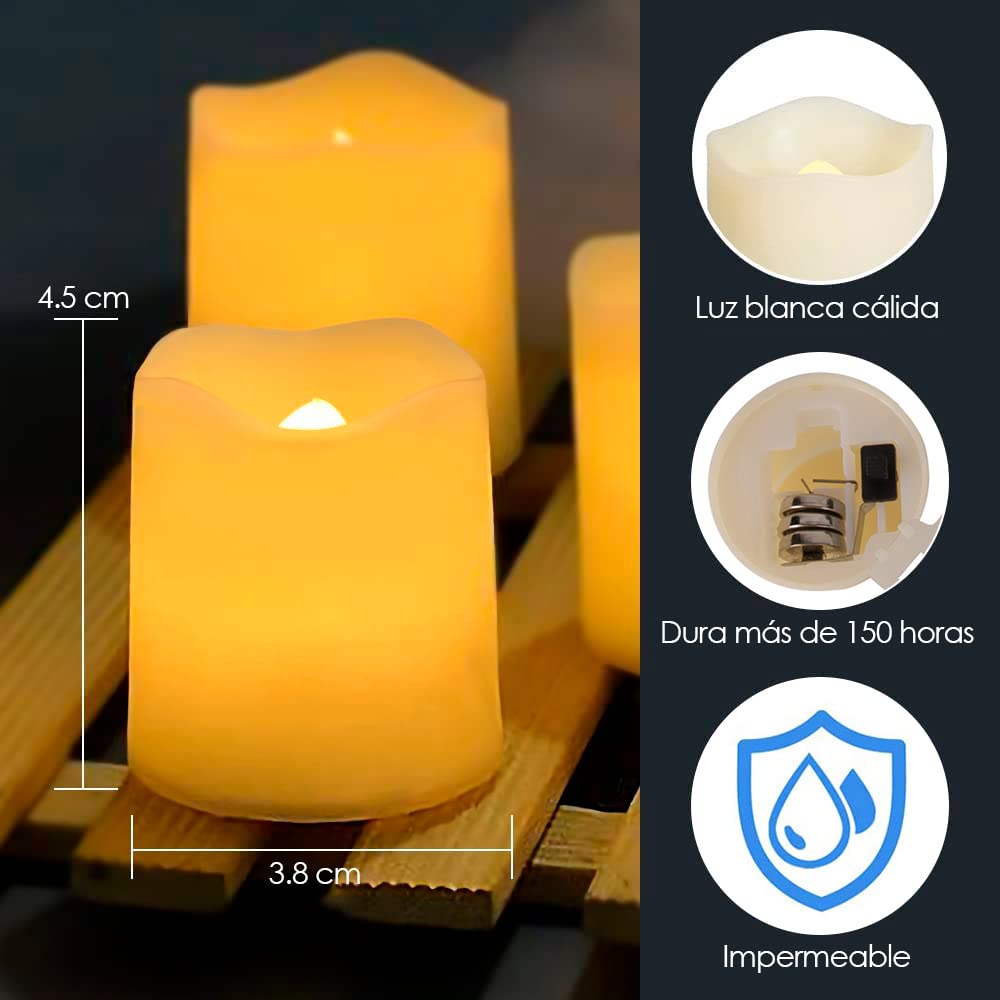 Velas LED Nasjac Blancas Impermeables Efecto Llama para Decoración 24/48 Luces