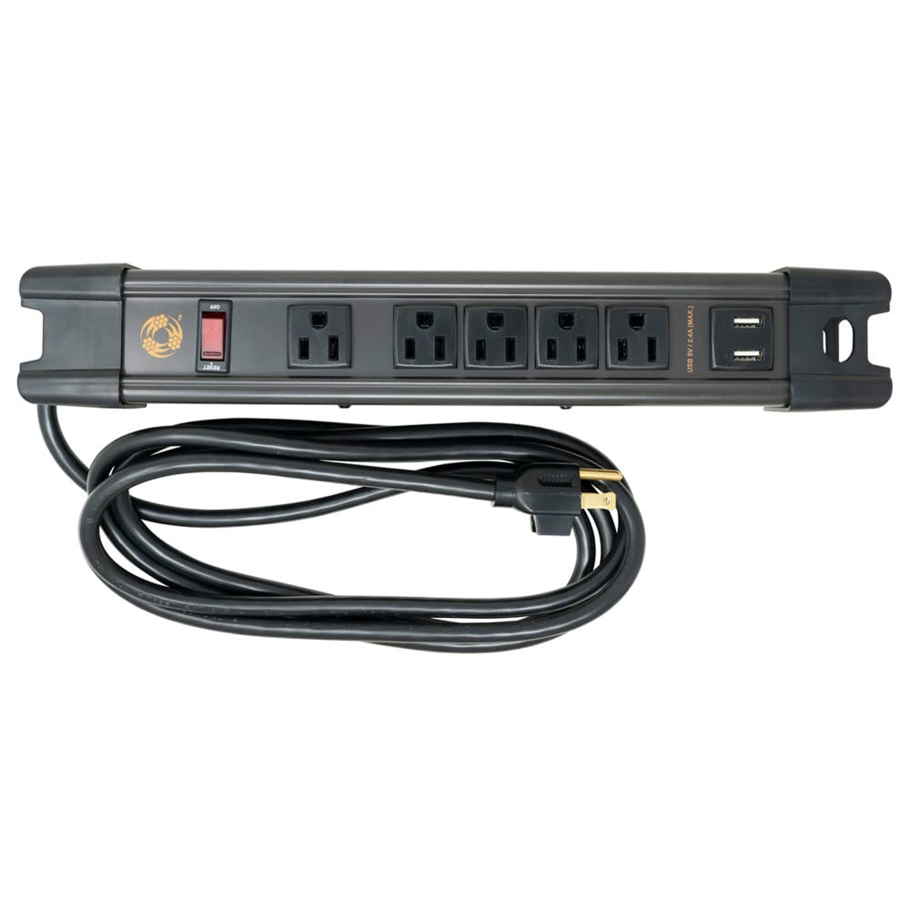 Southwire Tira de alimentación magnética de Metal de 5 Salidas con USB de 2.4 A, imanes N35, Cable de 8 pies