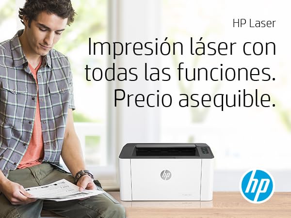 HP Impresora Laser 107w, Láser, Impresión en Negro, Wi-Fi, USB, Impresión y escanéo Smart App, Apple Air Print, Bandeja de 150 Hojas, Pantalla LED (4ZB78A)