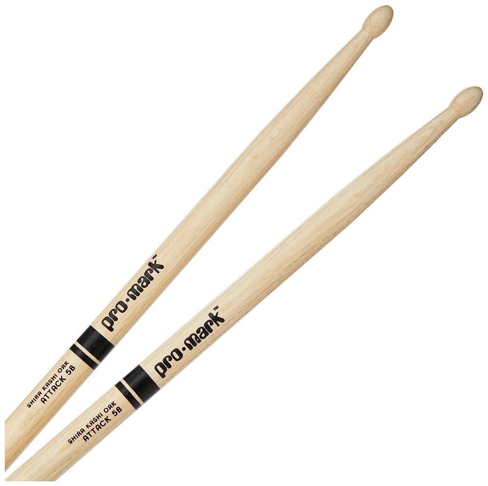 ProMark | Baquetas Classic Attack 5B Shira Kashi Roble, punta de madera ovalada, 4 pares