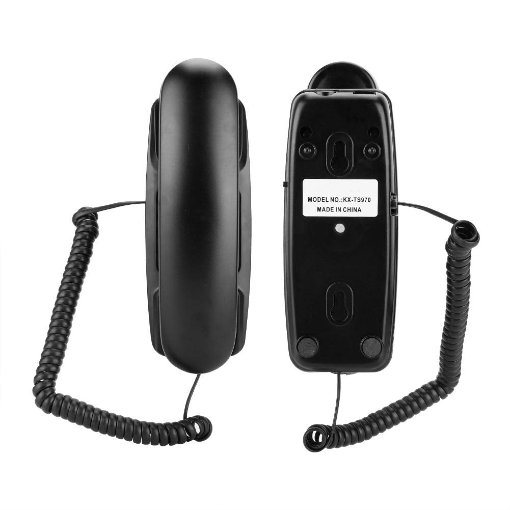 ASHATA Teléfono Fijo con Cable, Mini Teléfono Alámbrico Montado en Pared o Escritorio, Extensión de Telefonía Fija sin Identificador de Llamadas, para Casa Hogar Oficina Hotel Motel (Negro)