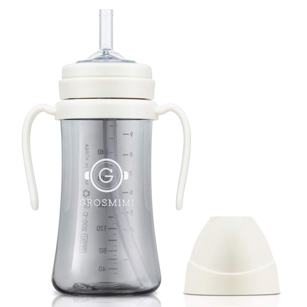 Grosmimi Taza mágica de paja, personalizable, PPSU, última intervensión de BPA (blanco, grande, 10 oz)