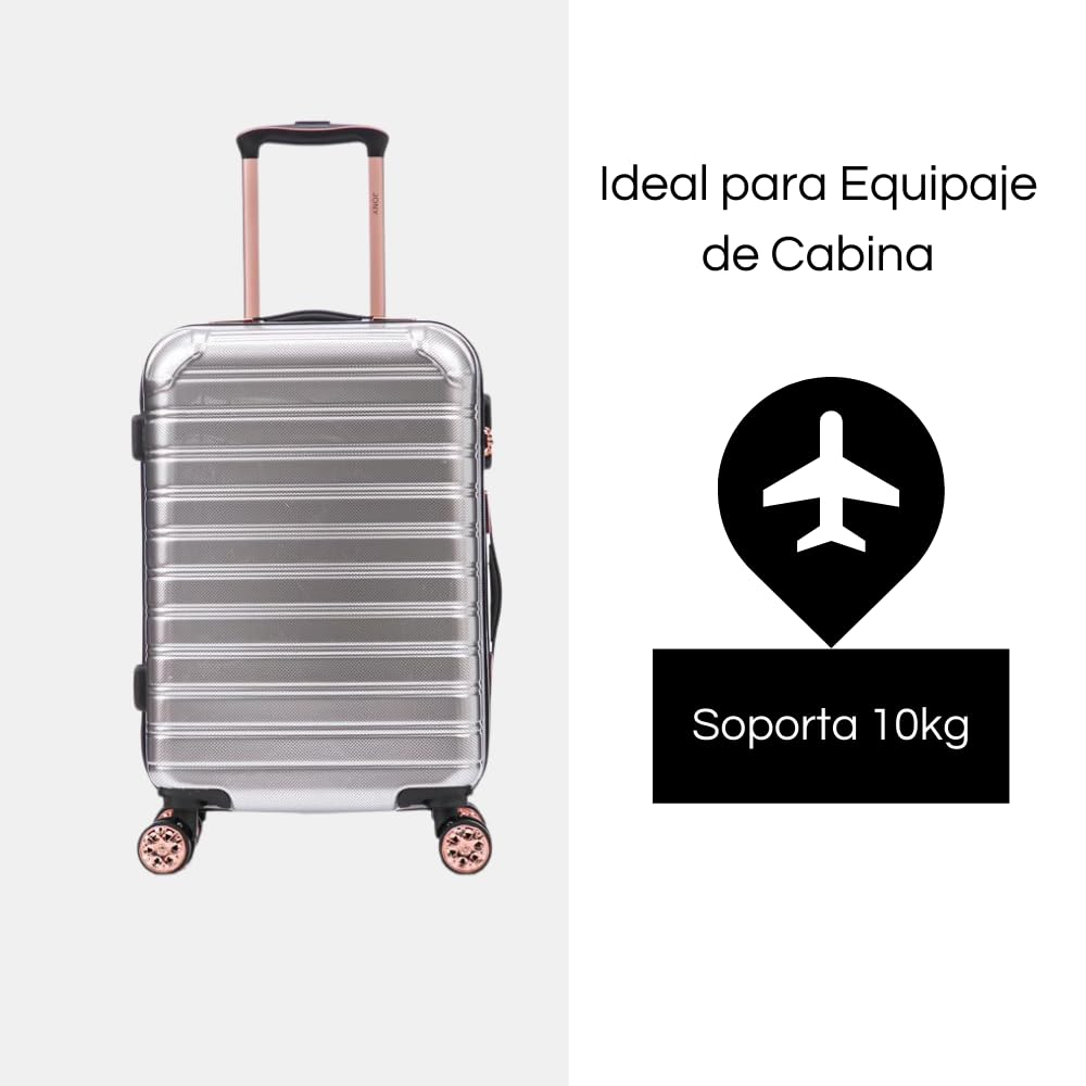 Maleta de Mano JONY Carry On Rigida Resistente Ruedas Giratorias 360 Mango Expandible ABS Candado de Seguridad (SILVER)