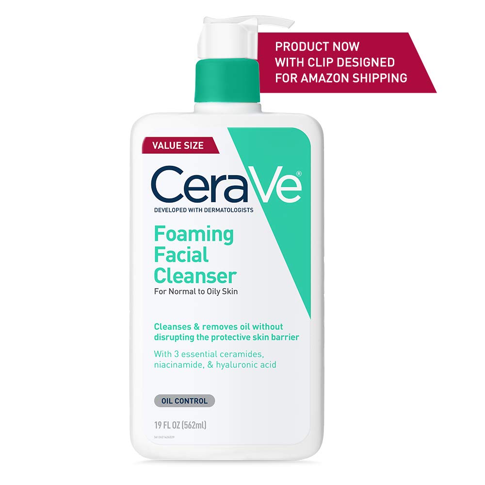 CeraVe - Limpiador facial espumoso, 19 onzas líquidas, limpiador facial diario para piel grasa, sin fragancia