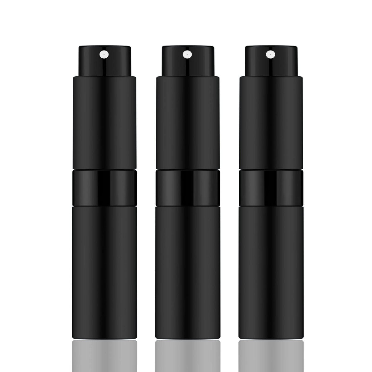 IRON BILL Atomizador de perfume de viaje recargable de 8 ml, botella de spray vacía de tamaño mini para perfume y colonia (3 unidades, negro mate