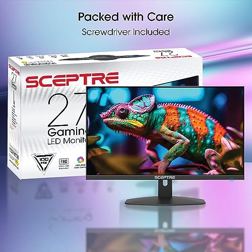Monitor para Juegos Sceptre Negro 27 Pulgadas 100 Hz 1 ms DisplayPort HDMI AMD FreeSync Altavoces Integrados sin Marco 100% sRGB para el Cuidado de los Ojos 2024