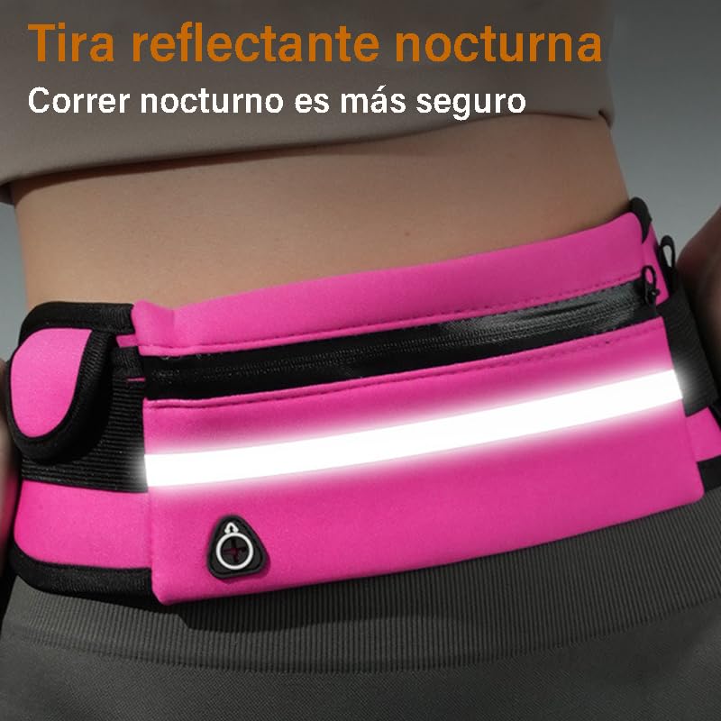 Cangurera para Correr 2 Piezas - Impermeable, Ajustable con Bandas Reflectantes - Bolsa Deportiva Unisex para Running/Hiking (Negro + Rosa)
