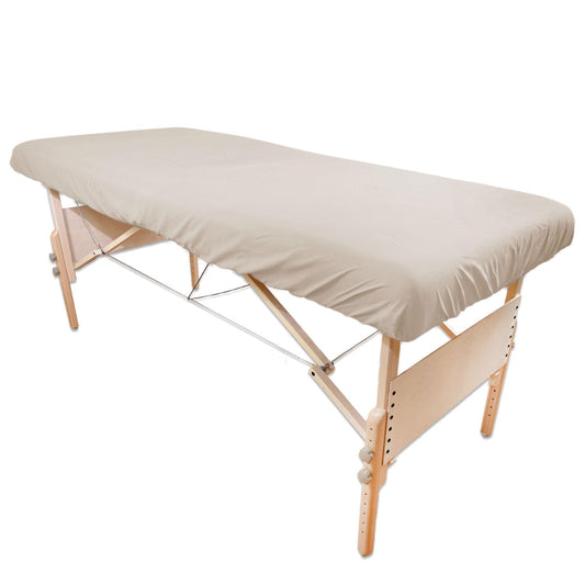 Body Linen Simplicity - Sábanas bajeras de polialgodón para mesa de masaje, 180 hilos, ajuste espacioso para mesas de 28 a 32 pulgadas de ancho, suaves y duraderas. Disponible en blanco, natural y gris. (1 paquete natural)