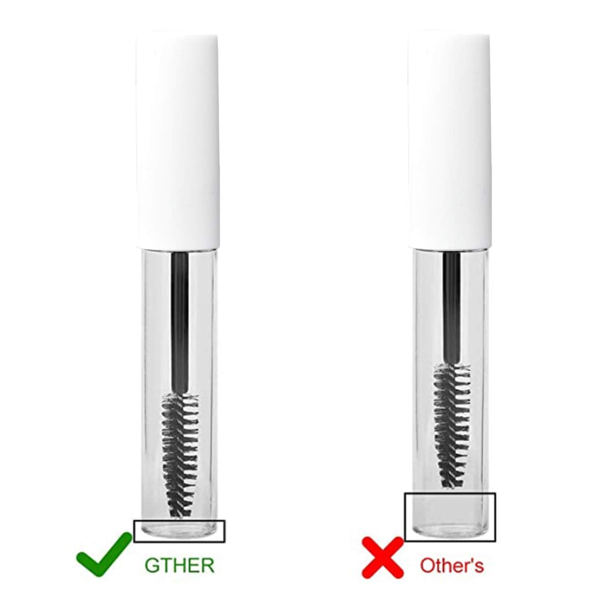 GTHER - Juego de 10 botellas vacías de 10 ml con varita de pestañas e insertos de goma y embudos para aceite de ricino/aceite de crecimiento de pestañas, contenedor de crema de pestañas con tapa, color blanco mate