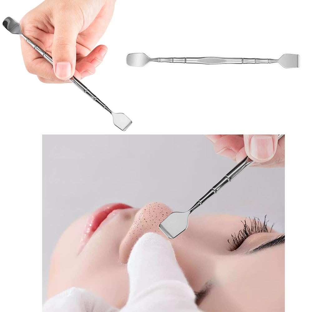 NentMent Paquete De 3 Herramientas Para Preparar Poros, Removedor De Puntos Negros, Raspador Facial De Acero Inoxidable, Espátula Para Piel, Kit De Herramientas Para Reventar Granos, Extractor De Gran