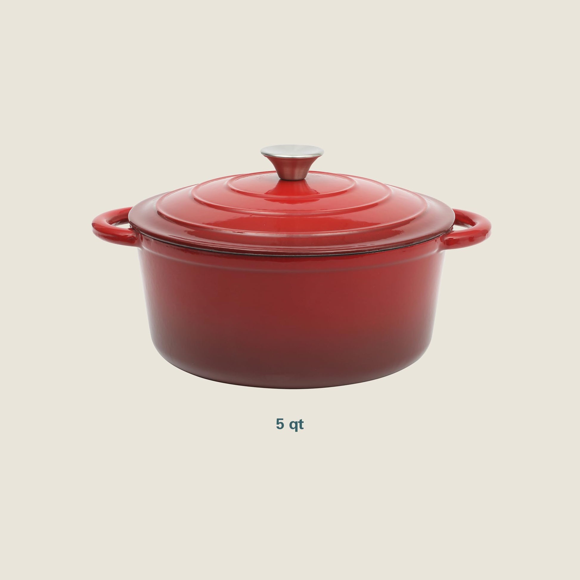 Gibson Home Addlestone - Olla redonda de hierro fundido esmaltada de 5 cuartos con tapa y asas duales, color rojo degradado
