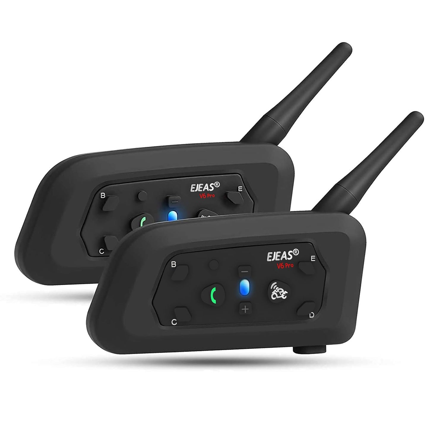 EJEAS V6 Pro Intercomunicador para Casco de Moto, 2 Riders 1200M Sistema de Comunicación Universal con Cancelación de Ruido y Resistente al Agua para Dirt Bike/ATV/Moto de Nieve (2PCS)