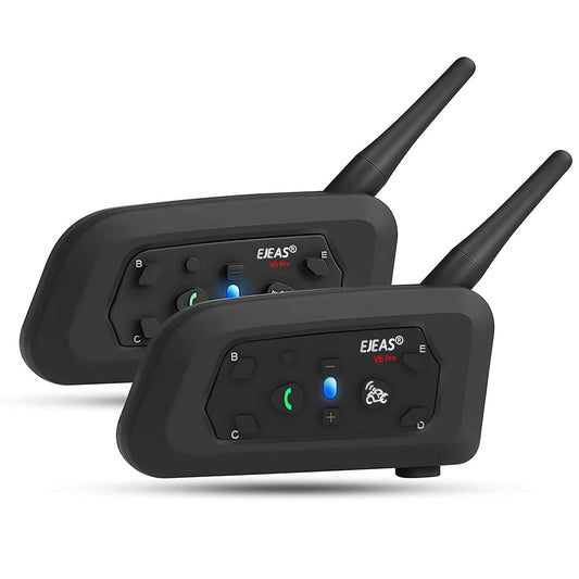 EJEAS V6 Pro Intercomunicador para Casco de Moto, 2 Riders 1200M Sistema de Comunicación Universal con Cancelación de Ruido y Resistente al Agua para Dirt Bike/ATV/Moto de Nieve (2PCS)