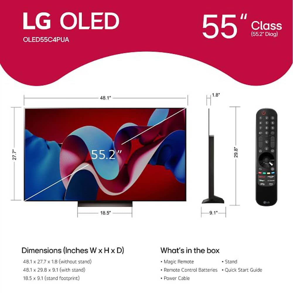 LG Serie C3 OLED55C3PUA, 55 Pulgadas, Clase OLED EVO Gallery Edition Smart TV OLED55C3PUA, 2023 - Alimentado por IA 4K, Alexa Incorporado (Reacondicionado)