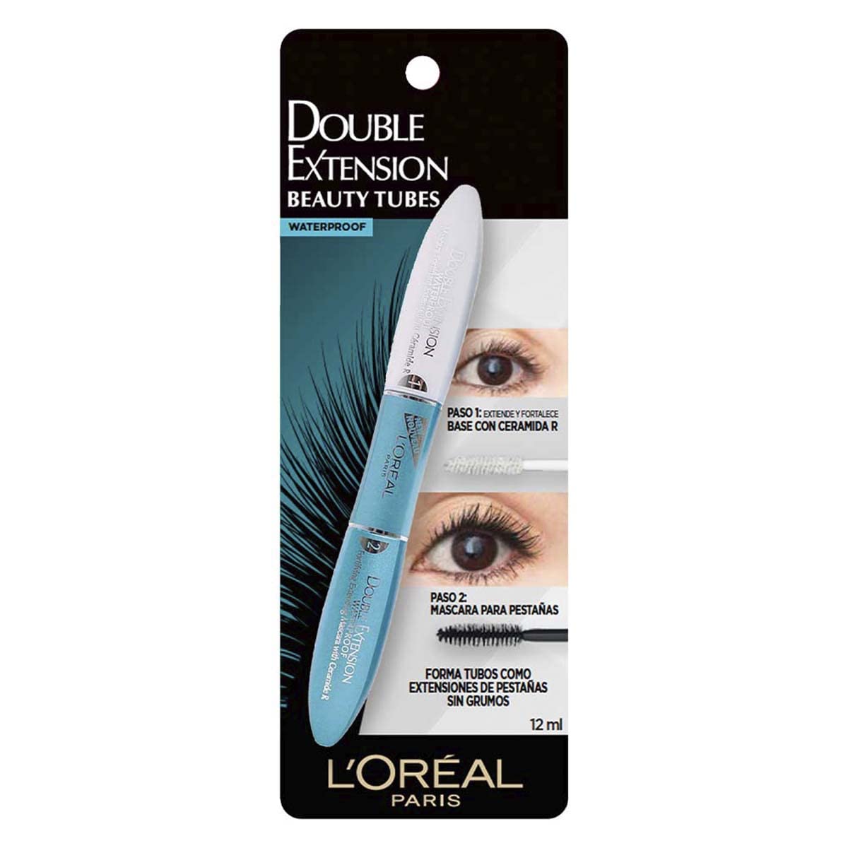 L´Oréal Paris Mascara de Pestañas a Prueba de Agua Double Extension Beauty Therapy, 12 ml