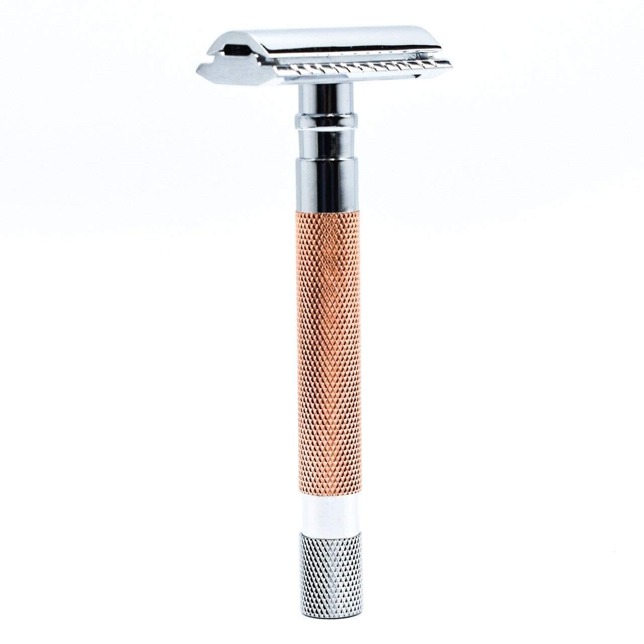 Parker Safety Razor 56R - Maquinilla de afeitar de seguridad de doble filo con 5 cuchillas Parker de acero inoxidable platino premium - Diseño clásico de 3 piezas (oro rosa)