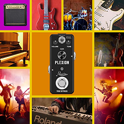 Pedal de Distorsión Rowin Plexion para Guitarra y Bajo Bright Normal True Bypass