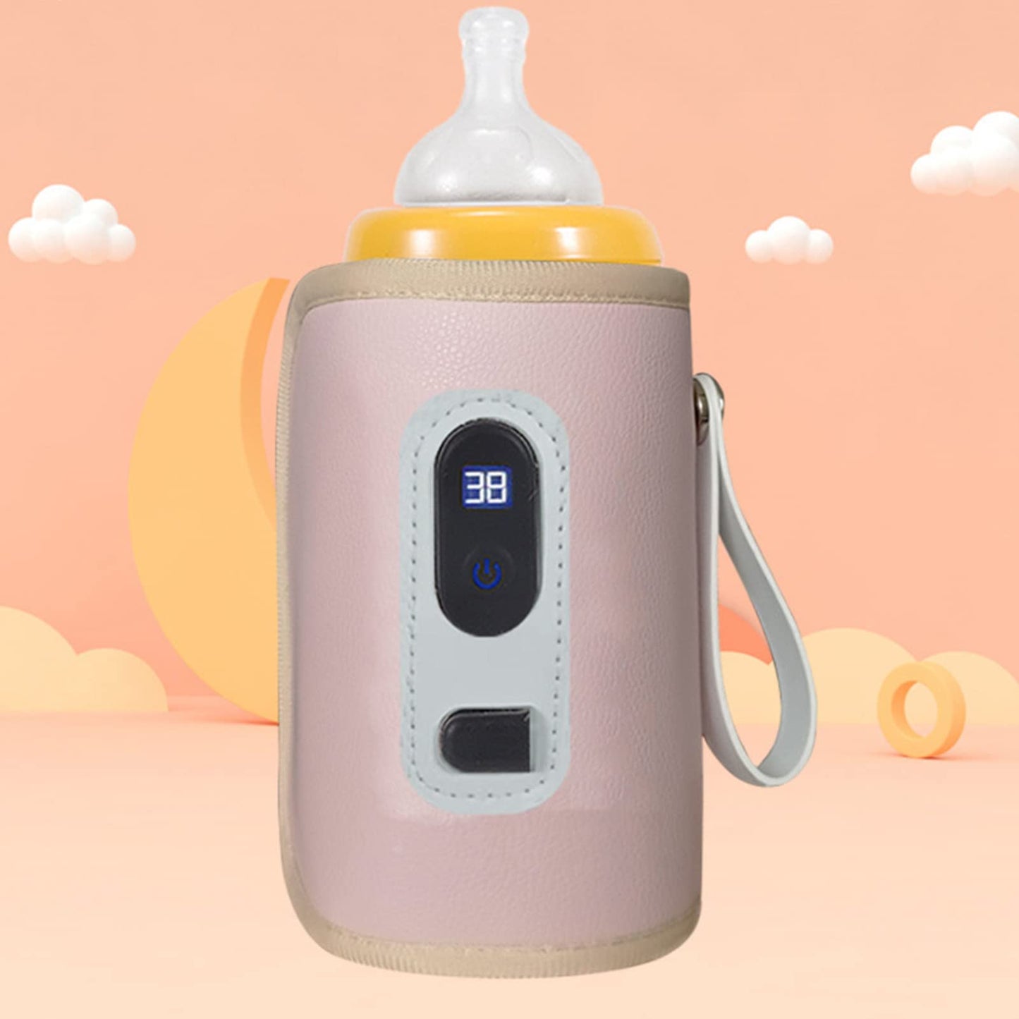 Calentador de Biberones USB con Pantalla LCD, Calentamiento Preciso, Temperatura Ajustable, Calentador de Biberones de Leche Portátil para Viajes, Coche, Avión (Rosa)