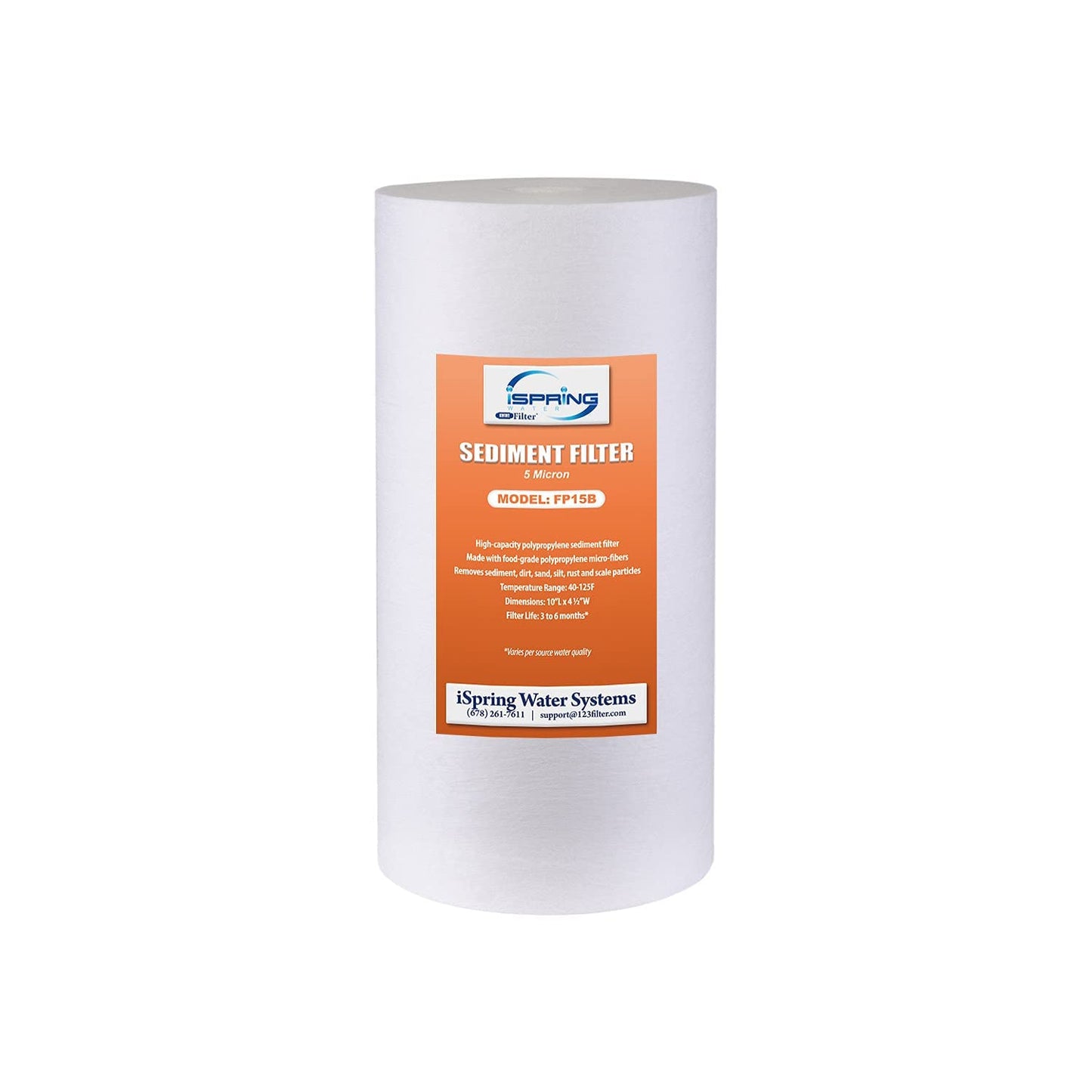 iSpring FP15B Cartucho de Reemplazo de Filtro de Sedimentos para Sistemas de Filtración de Agua para Toda la Casa, Alta Capacidad, 5 Micrones, PP Premium, 4.5" x 10"