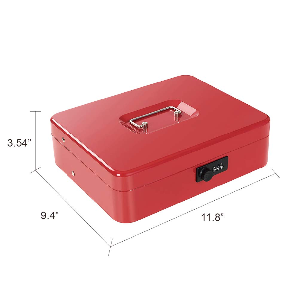 Caja metálica con caja y cerradura combinada 11,8 "x 9,4" x 3,54 "caja estratificada roja