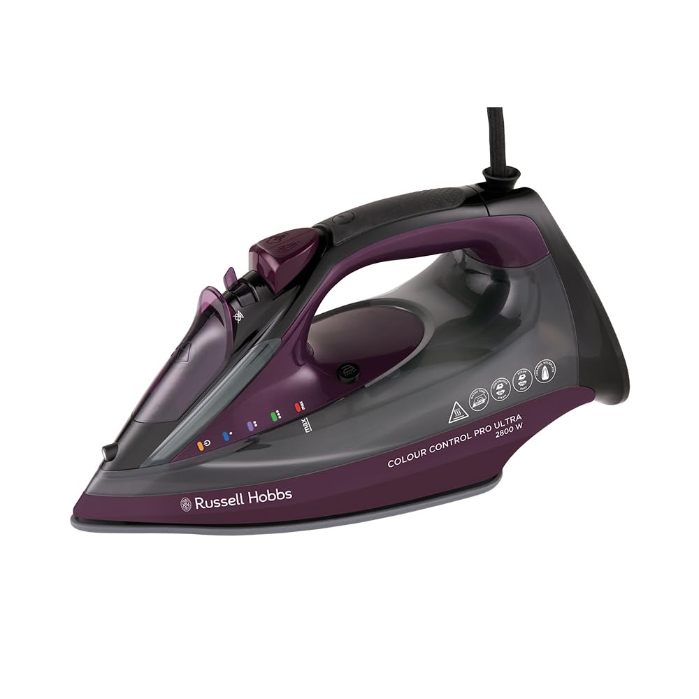 Russell Hobbs Plancha de vapor, suela antiadherente de cerámica, 195 g, vapor variable de 50 g, depósito de agua de 380 ml, autolimpieza, función antical y antigoteo, luz de control de color, 2800 W,